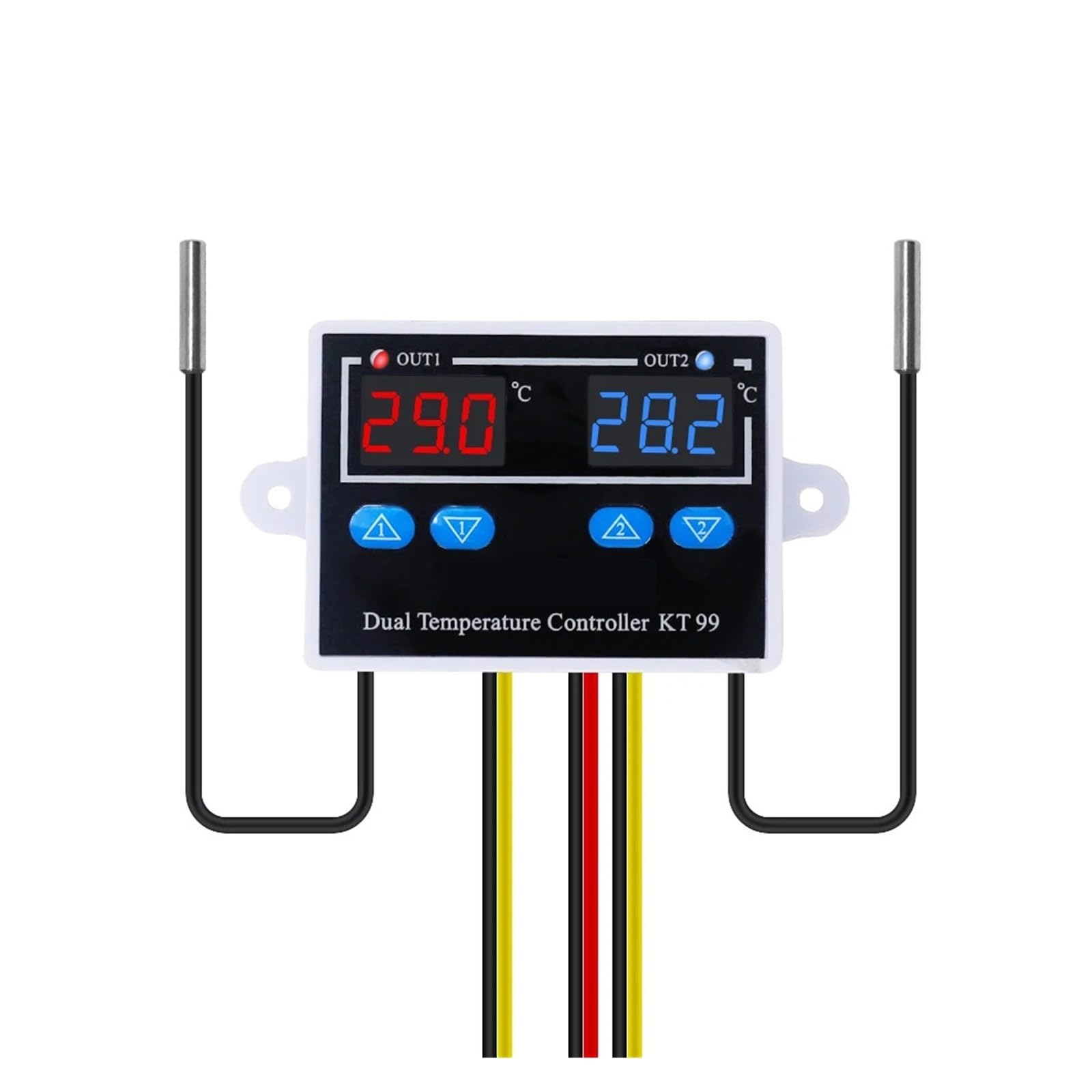 Regulator temperatury, STC-3008 KT99 Podwójny cyfrowy regulator temperatury Dwa wyjścia przekaźnikowe 12 V 24 V 220 V Termoregulator z grzałką i chłodnicą(Ac 110v 220v)