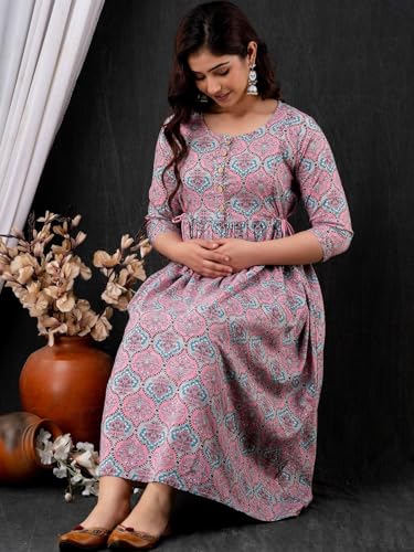Image of Women's Floral Printed Cotton Maternity Dress Kurti with Feeding Zipper, Maternity Gown for Women, Feeding Dress, Maternity Kurti