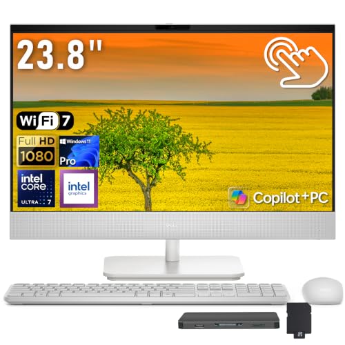 Image of Dell 23.8 inch FHD Touch All-in-One Desktop, Intel Core Ultra 7 355, 64GB DDR5, 5TB Storage (4TB SSD+1TB Docking Station), Copilot+ PC, FHD IR Camera, Wi-Fi 7, Wireless Keyboard & Mouse, Win 11 Pro, White