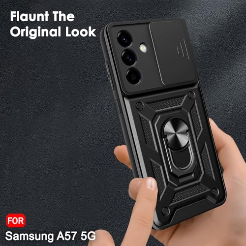 Image of TheGiftKart Back Cover for Samsung Galaxy A57 5G Case | Armor Case with Sliding Camera Cover, Kickstand & Ring Holder | 360 Degree Protection Galaxy A57 5G Back Cover (PC & TPU, Black)
