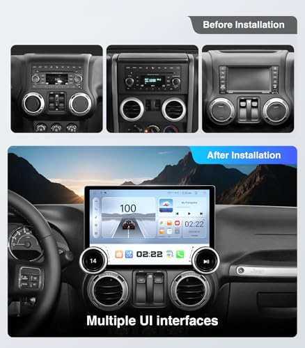 Car Stereo Radio Replacement Upgrade for Jeep Wrangler JK 2007-2018 Dodge Ram Pickup 2009-2012 Wired Wireless CarPlay Android Auto GPS Navigation Touchscreen Head Unit (Double Knobs 4+64) - image 2