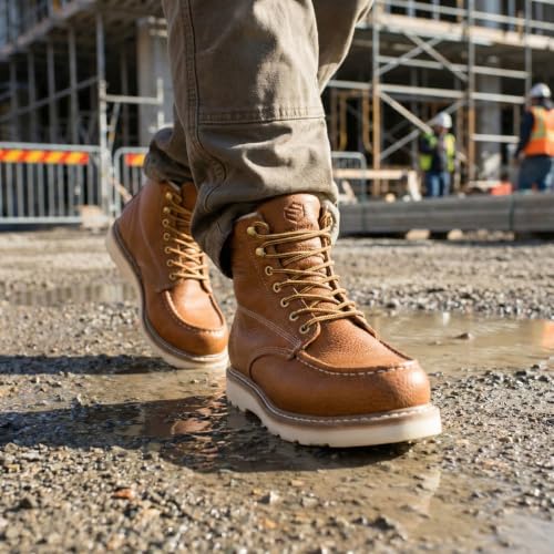 Image of SUREWAY 6in Moc Toe Work Boots for Men, Wedge Sole, Steel /Soft Toe