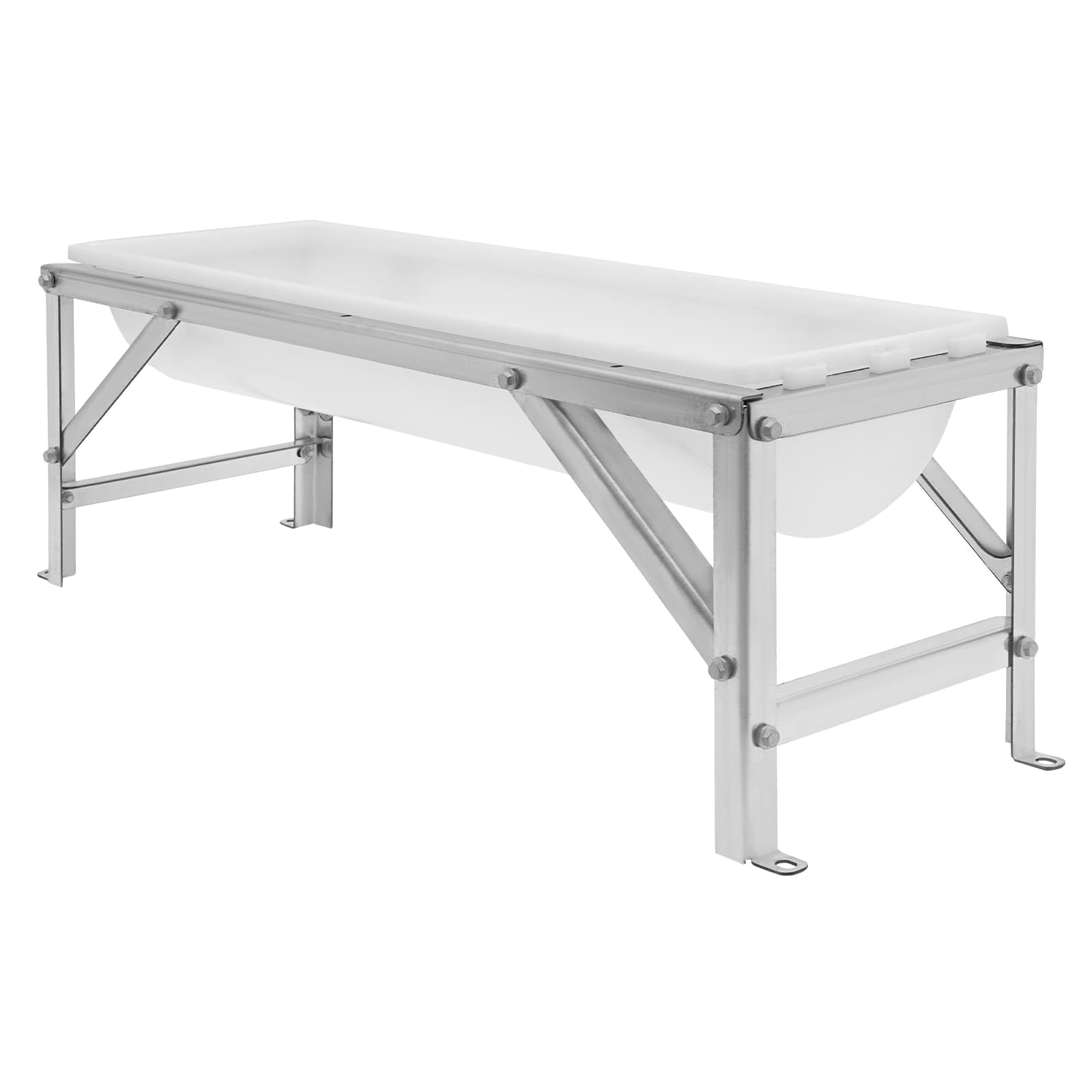 Comedero para Ganado con Soporte metálico de 99 cm de Largo y Gran Capacidad para corderos, Potros, terneros, ovejas, Caballos, Alpacas y Cabras en la Granja (Plateado + Blanco).