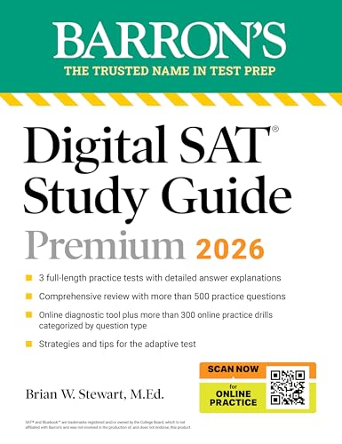 Digital SAT Study Guide Premium, 2026: 3 Practice Tests + Comprehensive Review + Online Practice (Barron's SAT Prep)