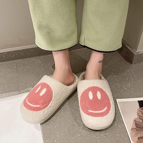 Image of Cute House Slippers for Women Men with Memory Foam Retro Happy Face Cozy Shoes