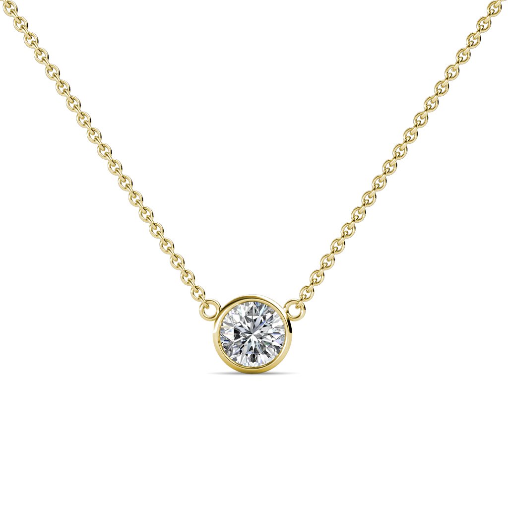 TriJewels Round Natural Diamond 1/10 ct-3/4 ct Bezel Set 3 mm-5.8 mm Women Solitaire Pendant Necklace 14K Gold. Included 16 Inches Gold Chain