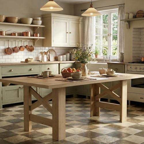 Garvee Wood Farmhouse Dining Table for 6-8, Heavy Duty Large Kitchen Table, 70.87" Long Rectangular Dining Room Tables with Strong Legs, Thickness Tab