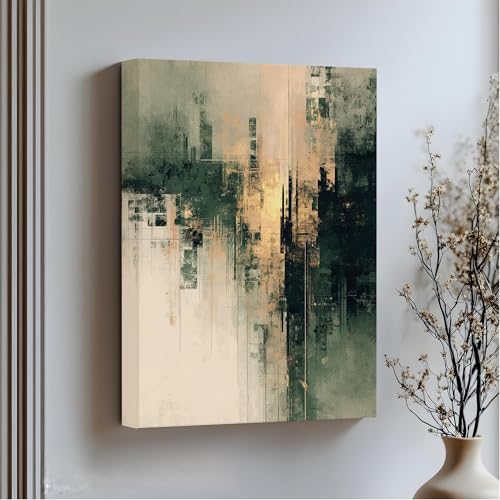 Tableau abstrait vert et or pour apaiser et illuminer votre chambre