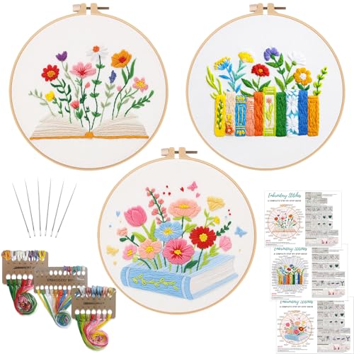 Image of Louise Maelys 3 Pack Floral Book Embroidery Kit for Beginners DIY Craft | Bring Creativity Home with Cross Stitch Kits. Complete Needlepoint Kit for Adults to Enjoy Gifts, Crafts and Wall Decor