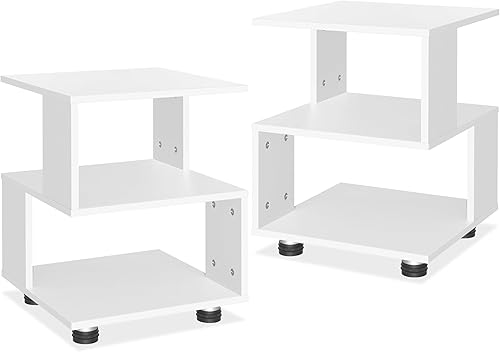 Miniatura 10 de MASAKA BW - Mesitas de noche negras con cubo mágico estilo moderno - Mesitas de noche rectangulares de 2 niveles mesa de noche irregular color negro