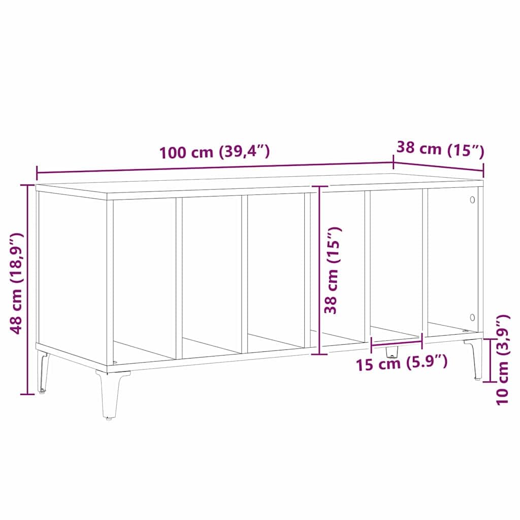 Générique Armadio dischi in vinile 100 x 38 x 48 cm, rovere nero, mobile salotto in vinile in legno di ingegneria con ampio stoccaggio, gambe in acciaio resistenti, design minimalista moderno.