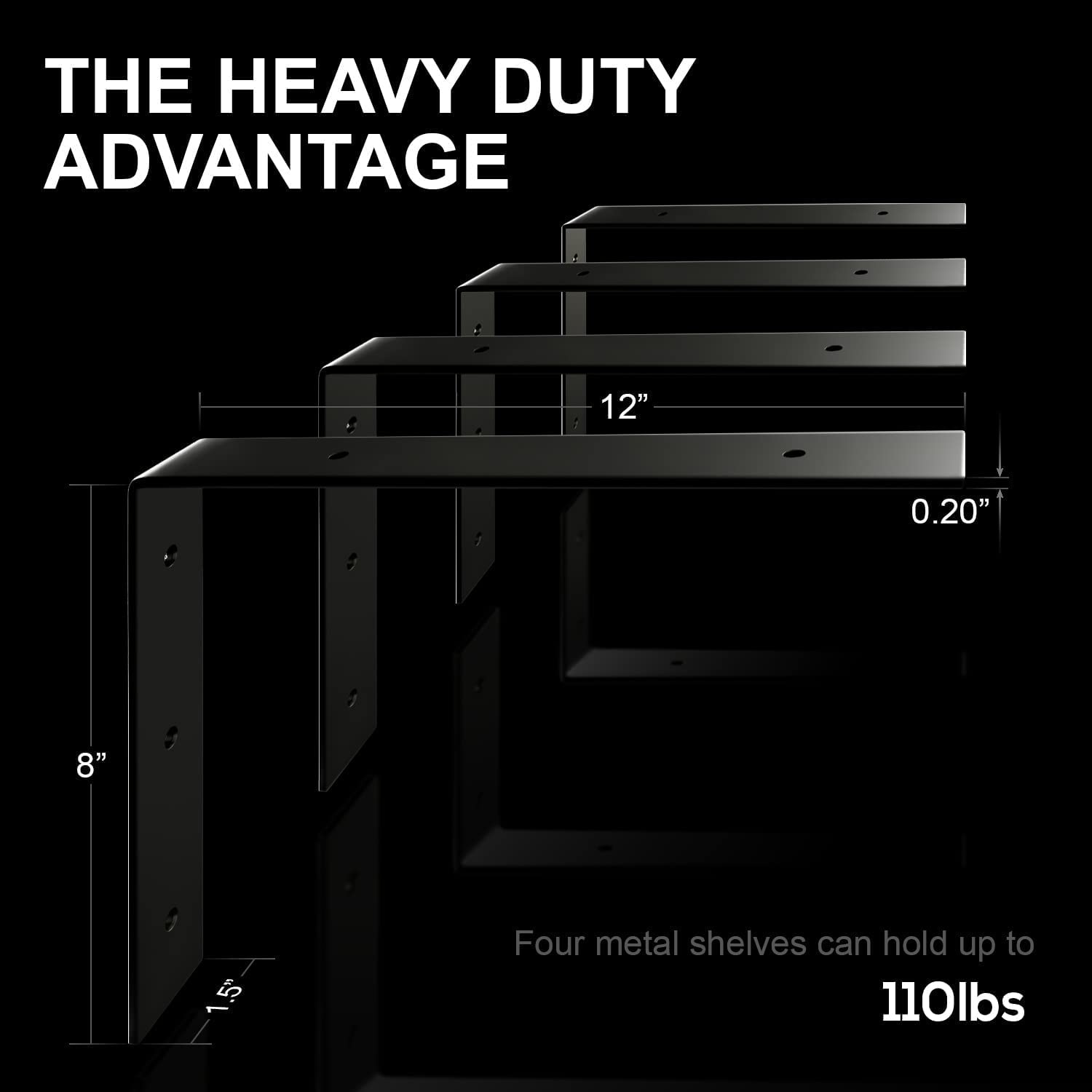 12 inches L Shelf Brackets – Heavy Duty, Black, Wall Mount, Steel — Amazon image 2