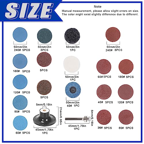 Glarks 79-teiliges Schleifscheiben-Sortiment-Set, 5,1 cm Schnellwechselscheiben, Rollsicherung, Schleifscheiben, Oberflächenbehandlungsscheiben mit 6,35 mm Halterung für die Schleifer-Oberfläche,