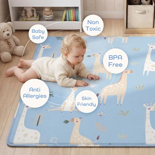 Image of 1.5 inch Thick Baby Floor Play Mat, 71x59 Memory Foam Play Mat, Giraffe | Ultra Soft, Non-Slip Backing, Water-Repellent, Skin-Friendly for Baby, Padded Cushioned, Tummy Time Crawling for Nursery