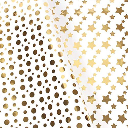 Amosfun Rolo de papel de presente com 4 unidades, folha dourada, estrelas, bolinhas, listras, papel