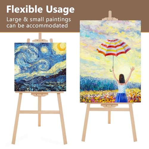 Image of Falling in Art Adjustable Wooden Easel Stand for Painting&Display, Natural