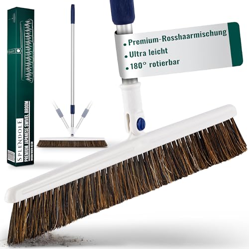 Splendole Besen, Premium-Kehrbesen Zimmerbesen, 45 cm breit Haushaltsbesen, Teleskopstiel, Ultraleicht, Rosshaarmischung