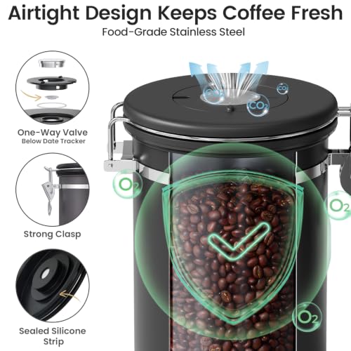Image of Veken Coffee Canister with Window, Airtight Stainless Steel Container, 22OZ