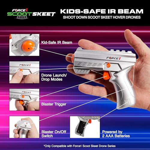 Force1 Blaster Gun Electronic Shooting Game for Kids and Adults (Blaster Only)- LED Toy Gun with Easy Switch Launch and Drop Mode Button, Compatible with Scoot Skeet Indoor Mini Drone (Not Included)