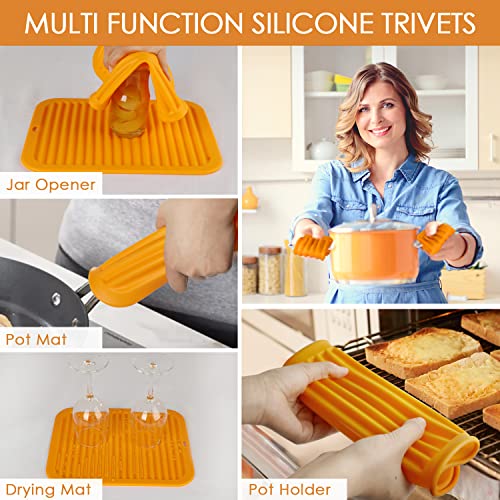 Image of Silicone Trivets for Hot Pots and Pans, 9 * 12 inch Orange Silicone Hot Pads Pot Holders for Kitchen, 2 Pack Trivet Mat for Hot Dishes, Hot Pot Mats Hot Plates for Table Hot Dishes, Jar Opener