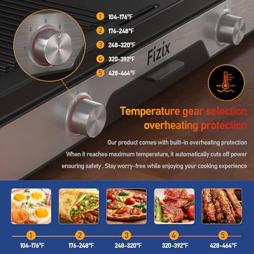 Fizix Electric Griddle Nonstick 1600W,Electric Griddle for Indoor and Outdoor,Adjustable Temperature Controls,Griddle Pan Electric for Pancakes,Skillets,110V Large Electric Griddle,Black