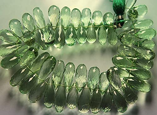 Améthyste verte naturelle en briolettes longues, perles de quartz vert 430 cts