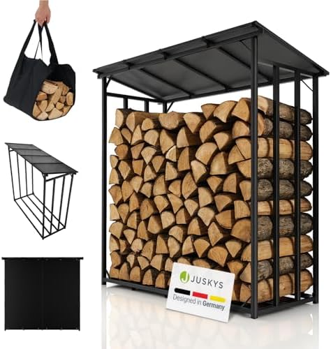 Juskys Range-bûches extérieur avec toit – étanche, bâche anti-UV,...
