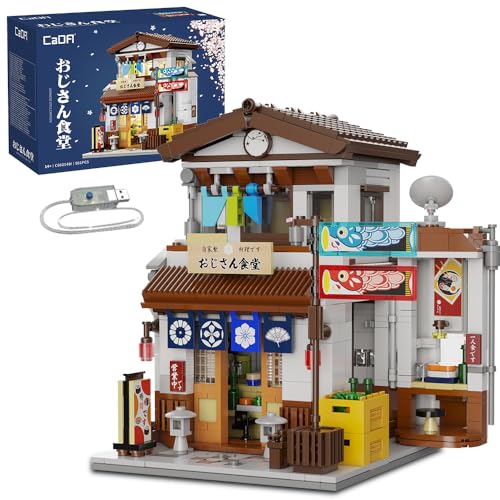 CaDA C66014W Cantine japonaise en kit de construction technique, série MOC de scène de rue japonaise, kit de 861 pièces de bâtiments modulaires pour la construction de maisons pour adolescents et