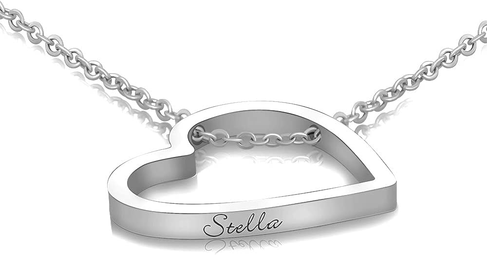 Customize Names Necklace For Women, Promise Necklace for Her Heart Shape Chain Choker Necklaces Engraved Names Stainless Steel Necklace