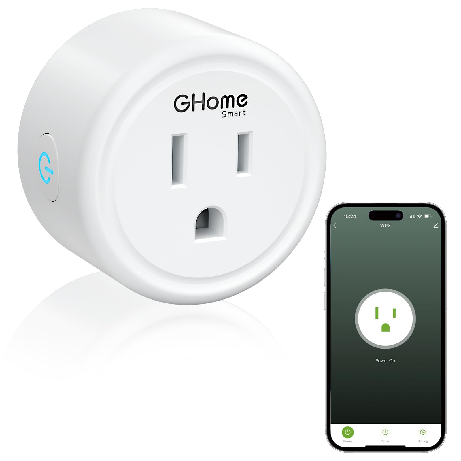 GHome Smart Mini Wi-Fi Plug Smart Home Wi-Fi Outlet Compatible with Alexa Google Home IFTTT No Hub Required