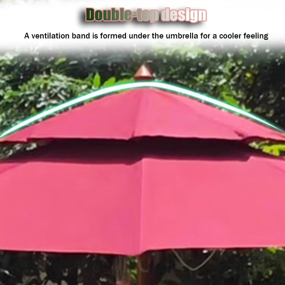 Ombrello Da Patio Doppio Tetto Ombrellone Dritto 270cm Impermeabile | Ombrellone Da Giardino Con Manovella Anti UV Ombrellone Da Esterno 8 Costole Palo In Alluminio