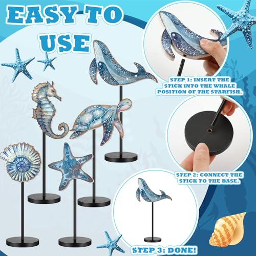 Image of Yousoontic 5 Pcs Summer Wooden Tabletop Decor Freestanding Wood Table Sign Summer Decorations for Home Rustic Tabletop Centerpiece Standing Block Decorations for Farmhouse Office (Ocean Animals)