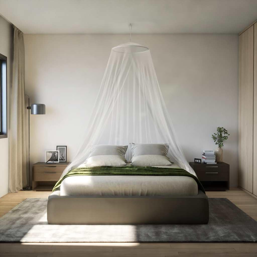 Moskitonetz für Bett aus Polyester Weiß 56 x 56 x 220 cm, 220 Mesh, A Rahmen Form mit breitem Eingang, für 200 cm Bettbreite, für Schlafbereich, Reise und Zuhause