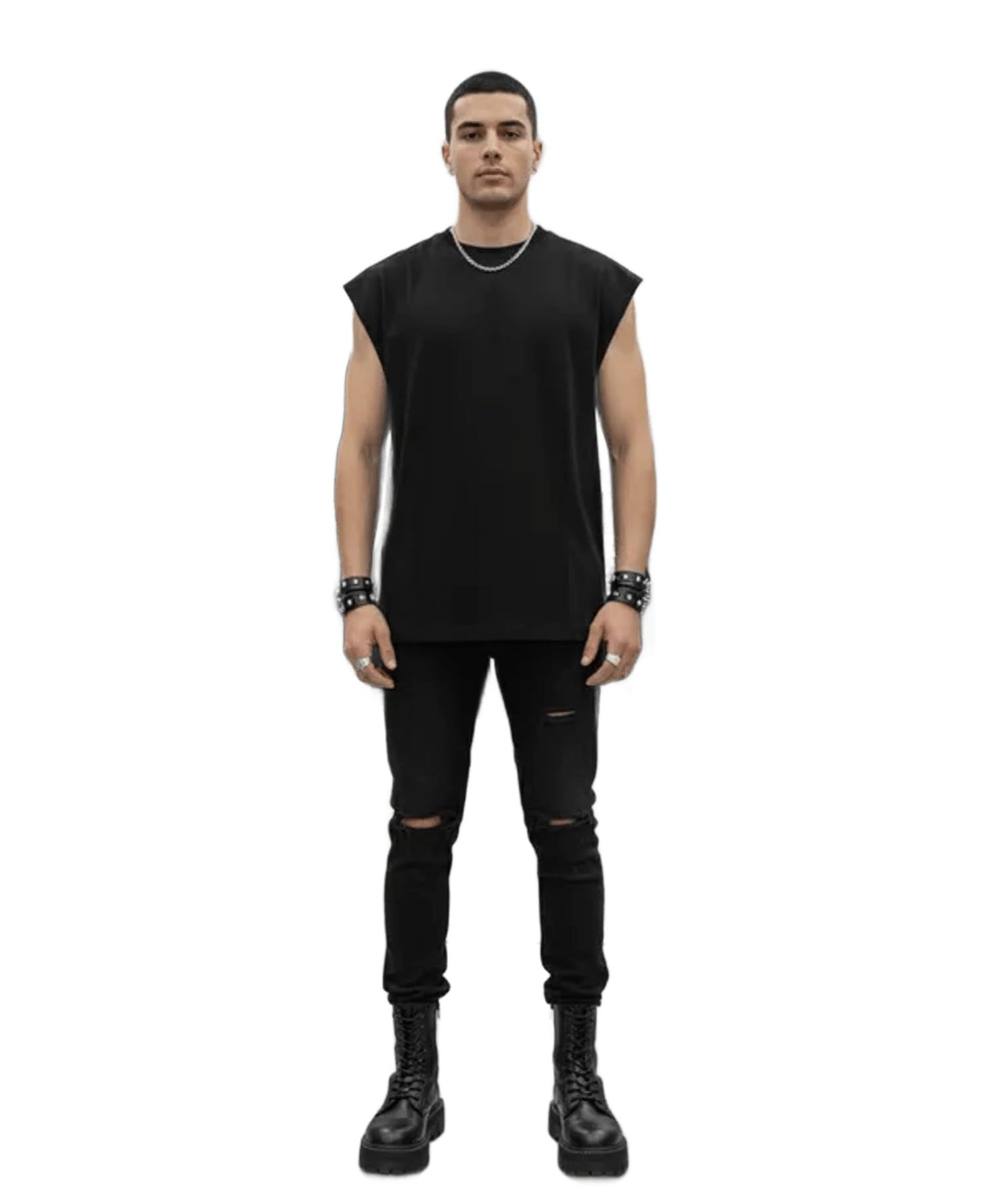 kizaar Black Cotton Terry Easy Wear Vest For Men-picture-4