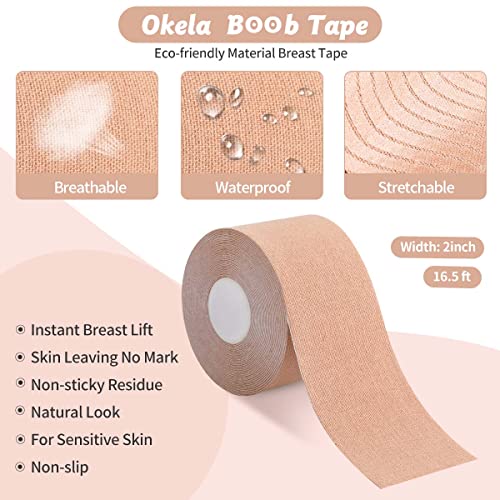 Okela Boob Tape And 10 Pcs Backless Nipple Cover Set, Breathable Breast Lift Tape Boobytape For Breast Lift Athletic Tape With Breast Petals Disposable Adhesive Bra For A-E Cup Large Breast #TOP1