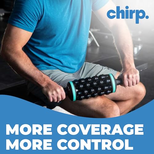 Chirp RPM Rolling Percussive Massager – Deep Tissue Muscle Massager and Back Roller with Hands-Free Base, Rechargeable Leg Massager Roller, 5-Speed Massage Roller Stick for Legs, Foot & Calf Massager