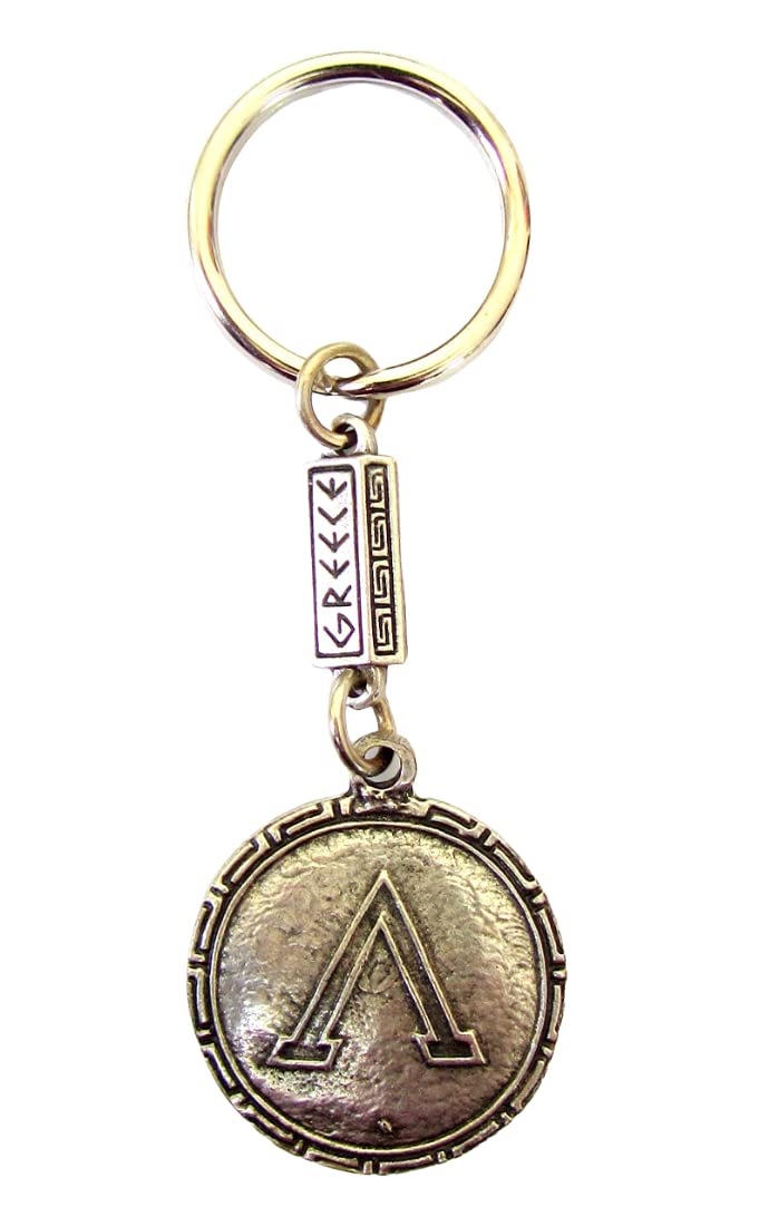 IconsGr Antique Greek Zamak Spartan Shield 300 Leonidas Silver Keyring (C2)