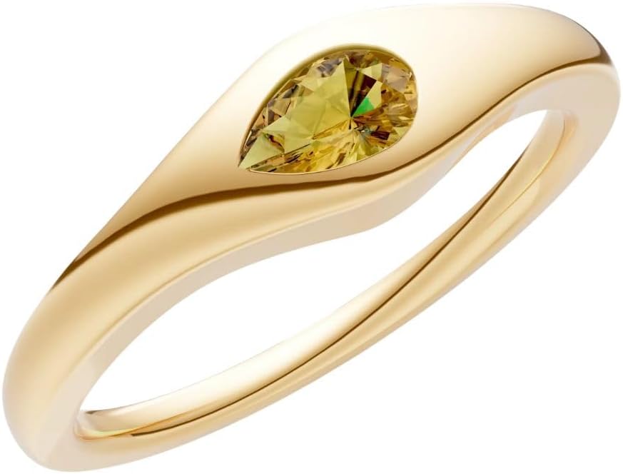 PEORA Pear Shape Cut Citrine Dome Band Available in Solid 10K, 14K or 18K Ring – White, Yellow or Rose Gold
