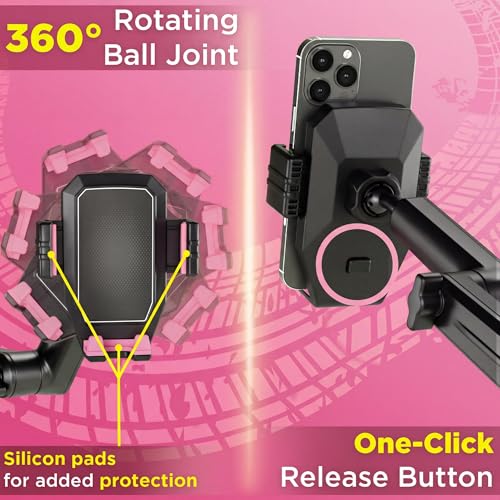 Image of Cell Phone Mount for Truck Phone Holder for Truck Drivers - Heavy Duty Suction Cup + Dashboard Pad, iPhone Holder for Dashboard Window 16.9 inch Long, for iPhone & Samsung, Semi Trucker Women, Pink