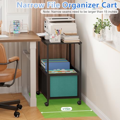Rolling File Cart, Mobile Hanging File Cabinet with Wheels, Filing Cabinet Organizer Printer Stand File Organizer File Cabinet for Home Office, Black (120~150 Letter-Size Files) - Thumbnail 6