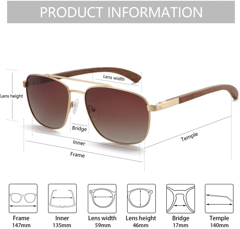 Wood Polarized Sunglasses for Men UV Protection Fishing Driving Shade Sun Glasses