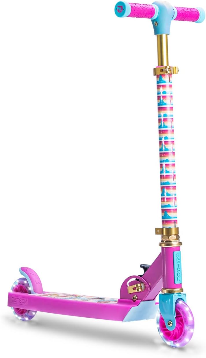 Jetson Character Kids Kick Scooter, LED Lights on Stem & Light-Up Wheels, Lightweight Frame, Height-Adjustable Handlebar, Lean-to-Steer System, Easy-Fold Mechanism