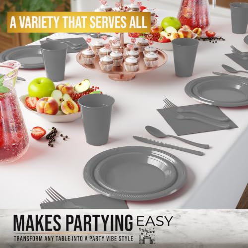 Image of Exquisite 350 Pcs Silver Plates and Napkins Party Supplies Plate Sets