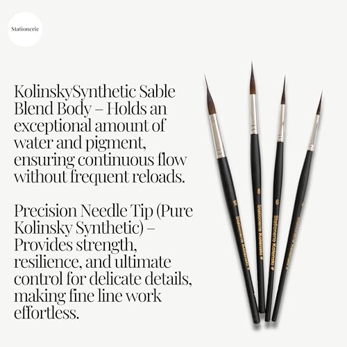 Image of Stationerie Professional Needle Detail Mop Paint Brushes Set, 4 Sizes with Storage Case, Matt Black, Best for Calligraphy,brushpen,Writing Brush,Signature Brush