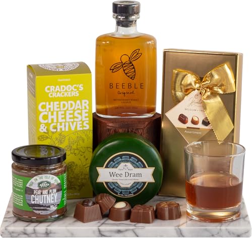 InterHamper | Whisky and Cheese Treat Hamper Gift with will whisk you away to another world of sumptuous honey whisky and chocs all presented in a Gold Box