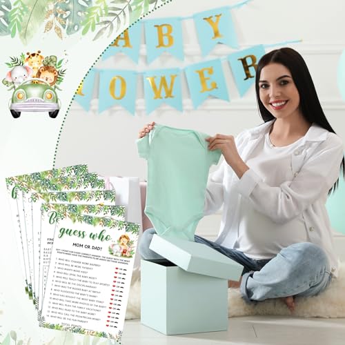 Image of Jetec 302 Pcs Safari Animal Theme Baby Shower Games, 6 Games, 50 Sheets Each, Shower Party, Word Scramble, Baby Word Search, Predictions and Advice, The Price is Right