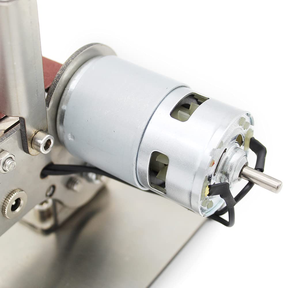 OUKANING Elektryczna szlifierka taśmowa 200 W, Mini Band Sander z regulacją 0-65° i 7-biegową regulacją (do 9000 obr./min), w zestawie 10 taśm szlifierskich do obróbki drewna/metalu, zmontowana
