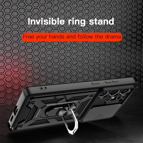 Image of SPAZY CASE Samsung Galaxy S25 Ultra Back Case | Heavy Duty Hybrid Case with 360 Degree Rotating Finger Ring Holder + Slider Shutter Camera Protection Cover for Samsung Galaxy S25 Ultra 5G - Black