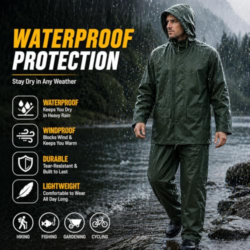 Image of Rain Suit For Men & Women Waterproof Heavy Duty Rain Gear Reflective Jacket for Fishing Outdoor Work Raincoats