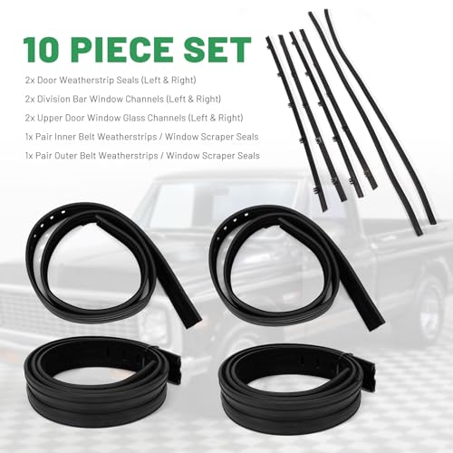 Rendrox 10-Piece Door & Window Weatherstrip Seal Compatible with 1967-1972 Chevrolet C10 Pickup/GMC Jimmy/Suburban Driver and Passenger Side, OE Replacement for Vent Window Models w/o Chrome Bead by Rendrox - Image 3